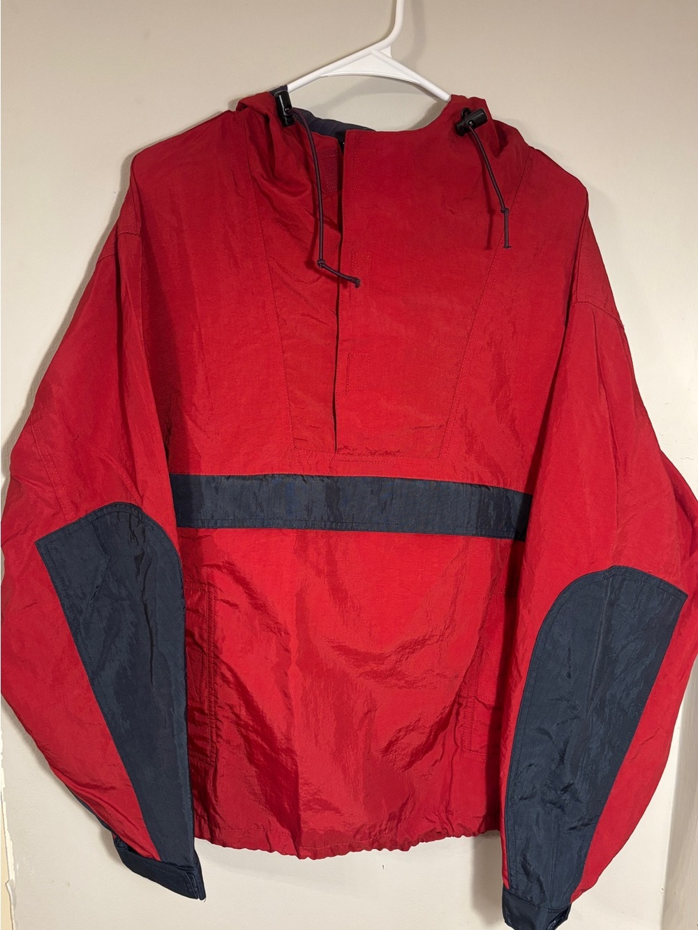 Vintage GAP 90s Anorak Windbreaker Red Navy Colorblock Hooded Pullover L